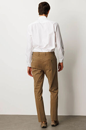 Erkek Beli Lastikli Yan Cepli Koton Pantolon Taba