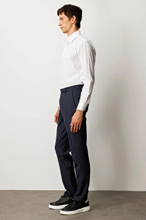 Erkek Cepli Yün Karışımlı Pantolon Lacivert