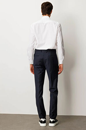 Erkek Cepli Yün Karışımlı Pantolon Lacivert