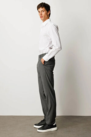 Erkek Cepli Yün Karışımlı Pantolon Gri