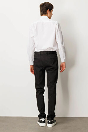 Erkek Beli Lastikli Yan Cepli Koton Pantolon Siyah