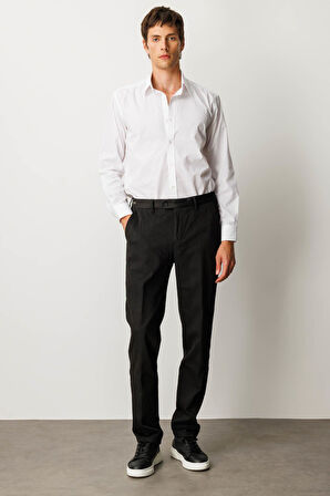 Erkek Beli Lastikli Yan Cepli Koton Pantolon Siyah