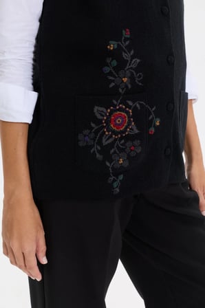 Kadın V Yaka Çapraz Desenli Kısa Yün Yelek Siyah