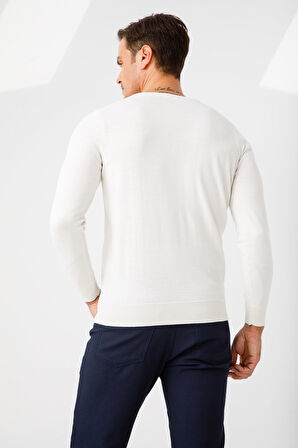 Erkek Basic V Yaka İnce Triko Kazak Kemik