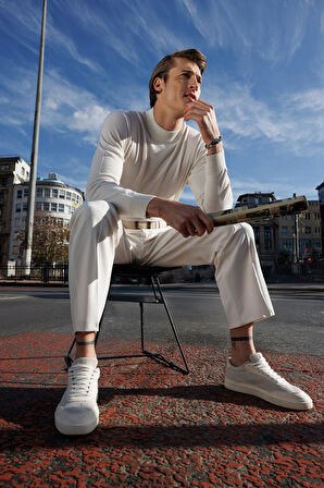 Erkek Basic Yarım Balıkçı İnce Triko Kazak Kemik