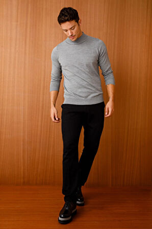 Erkek Basic Yarım Balıkçı İnce Triko Kazak O.Füme