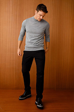 Erkek Basic Yarım Balıkçı İnce Triko Kazak O.Füme