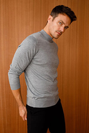 Erkek Basic Yarım Balıkçı İnce Triko Kazak O.Füme