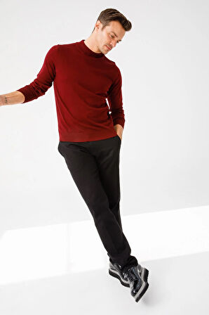 Erkek Basic Yarım Balıkçı İnce Triko Kazak Koyu Kırmızı