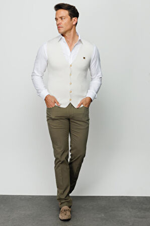 Erkek İnce Triko Düz Yelek Kemik