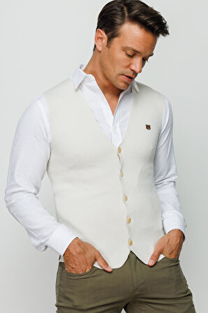 Erkek İnce Triko Düz Yelek Kemik