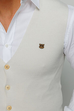 Erkek İnce Triko Düz Yelek Kemik