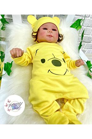 Winnie Pooh Sarı Yeni Doğan Şapkalı Tulum Sarı