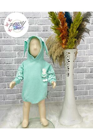 Unısex Tavşanlı Romper Tulum Mint Yeşili