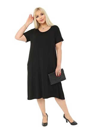 Melsay Butik Siyah Kuplu Cepli Kısa Kol Kadın Midi Elbise