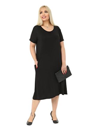 Melsay Butik Siyah Kuplu Cepli Kısa Kol Kadın Midi Elbise