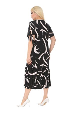 Melsay Butik Beyaz Tüy Bağlamalı Kısa Kollu Kadın Midi Elbise