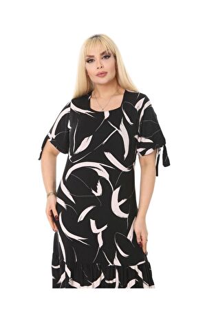 Melsay Butik Beyaz Tüy Bağlamalı Kısa Kollu Kadın Midi Elbise