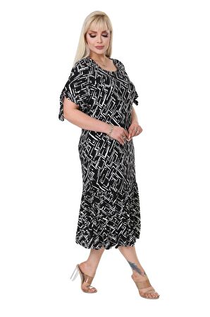 Melsay Butik Zigzag Çizgili Bağlamalı Kısa Kollu Kadın Midi Elbise