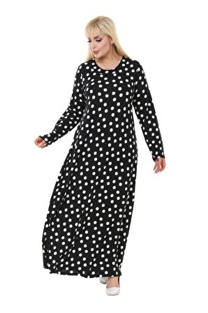 Melsay Butik Küçük Puanlı Kadın Uzun Siyah Tesettür Elbise