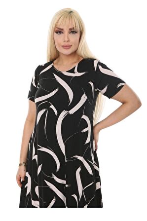 Melsay Butik Tüy Desen Asimetrik Kısa Kollu Uzun Elbise