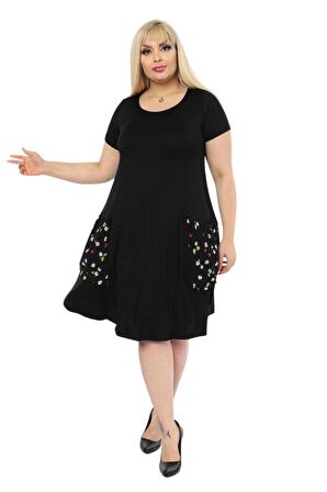 Melsay Butik Balon Cepli Papatya Desen Kısa Kollu Midi Elbise