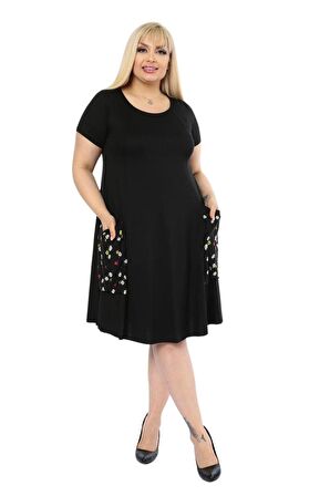 Melsay Butik Balon Cepli Papatya Desen Kısa Kollu Midi Elbise