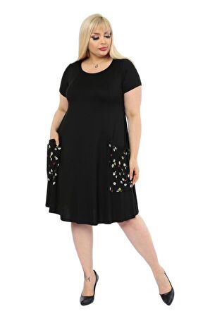 Melsay Butik Balon Cepli Papatya Desen Kısa Kollu Midi Elbise