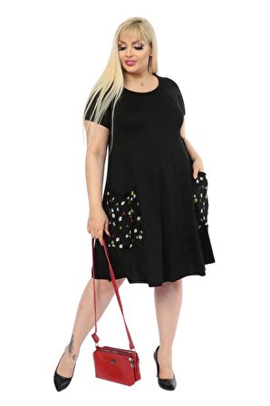 Melsay Butik Balon Cepli Papatya Desen Kısa Kollu Midi Elbise