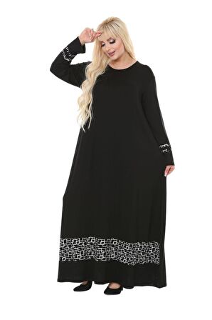 Melsay Butik Zincir Desenli Uzun Kollu Büyük Beden Tesettür Elbise