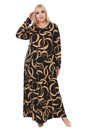 Melsay Butik Vizon Dalga Desen Uzun Kollu Uzun Elbise