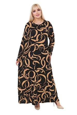 Melsay Butik Vizon Dalga Desen Uzun Kollu Uzun Elbise