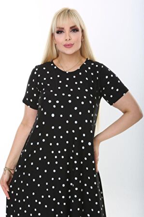 Melsay Butik Siyah Puantiye Kelebek Desen Asimetrik Kesim Uzun Elbise