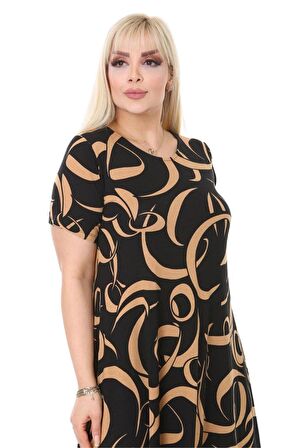 Melsay Butik Vizon Dalga Desen Asimetrik Kesim Uzun Elbise