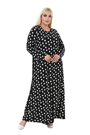 Melsay Butik Küçük Puanlı Kadın Uzun Siyah Tesettür Elbise