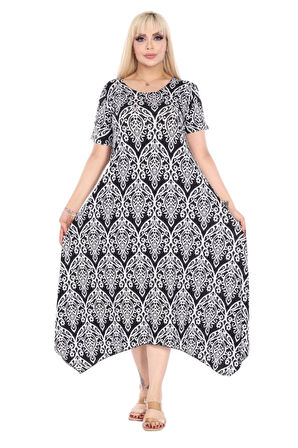 Melsay Butik Beyaz Dantel Desen Asimetrik Kısa Kollu Elbise