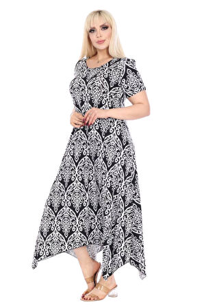 Melsay Butik Beyaz Dantel Desen Asimetrik Kısa Kollu Elbise