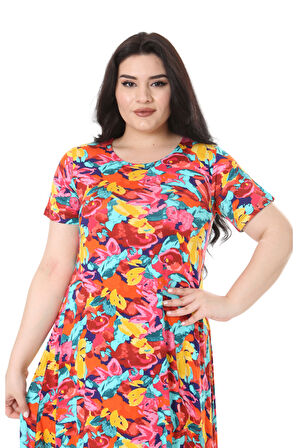 Melsay Butik Sarı Gül Desen Asimetrik Kısa Kollu Elbise