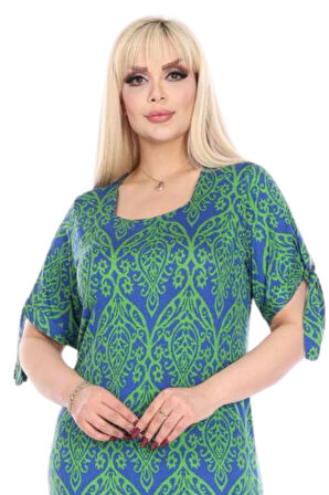 Melsay Butik Yeşil Dantel Desen Kolları Bağlamalı Kısa Kollu Kadın Midi Elbise