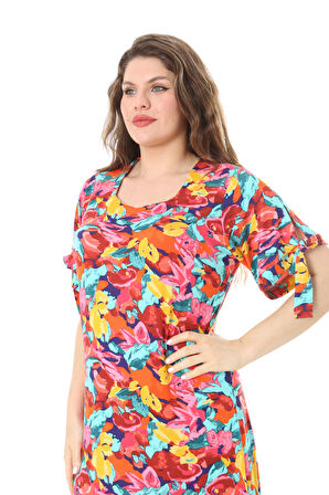 Melsay Butik Sarı Gül Desen Kolları Bağlamalı Kısa Kollu Kadın Midi Elbise