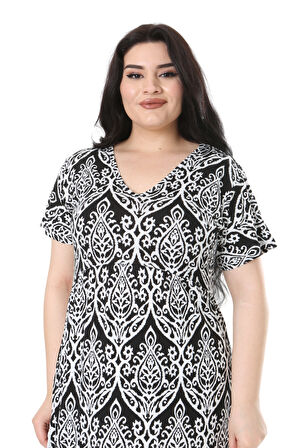 Melsay Butik Göğüsten Robalı V Yaka Kısa Kollu Beyaz Dantel Desenli Cepli Elbise