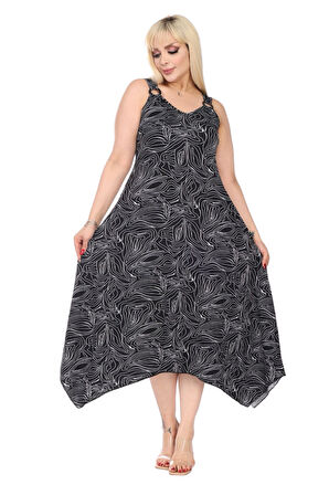 Melsay Butik Zigzag Çizgili Desen Askılı V Yaka Elbise