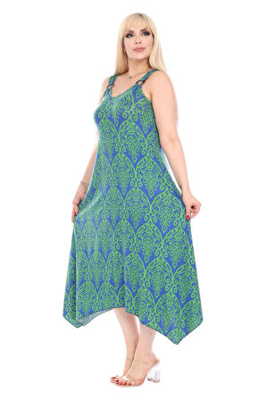 Melsay Butik Yeşil Dantel Desen Askılı V Yaka Elbise