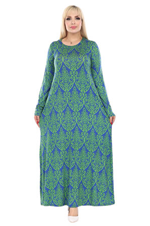 Melsay Butik Yeşil Dantel Desen Uzun Kollu Kadın Tesettür Elbise