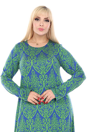 Melsay Butik Yeşil Dantel Desen Uzun Kollu Kadın Tesettür Elbise