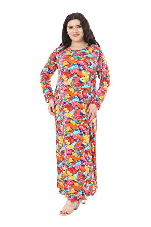 Melsay Butik Sarı Gül Desen Uzun Kollu Kadın Elbise