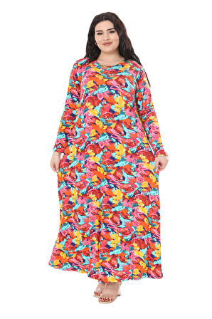 Melsay Butik Sarı Gül Desen Uzun Kollu Kadın Elbise