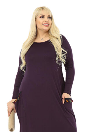Melsay Butik Püsküllü Cepli Kadın Uzun Kollu Mor Tesettür Elbise
