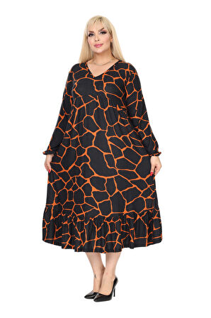 Melsay Butik Kışlık Robalı Yumoş Uzun Kollu Siyah Taş Desenli Elbise