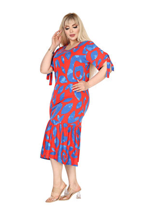 Melsay Butik Pembe Nazar Desen Kolları Bağlamalı Kısa Kollu Elbise